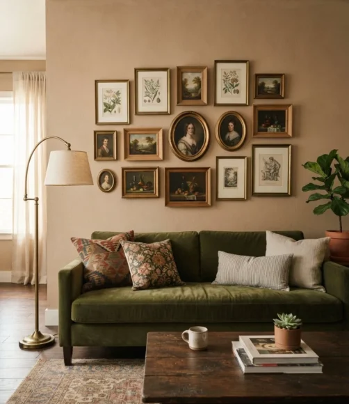 Brass and Wood Mixed-Frame Salon Cluster