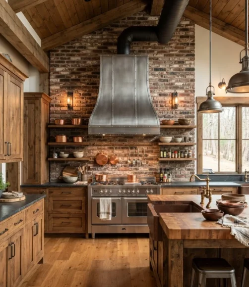 Brick Backsplash Behind a 48-Inch Range Cooker