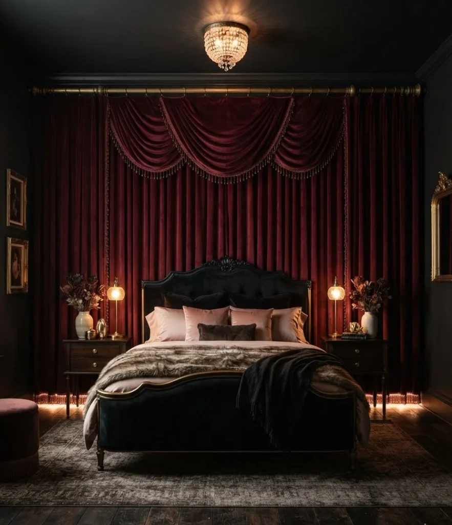 Burgundy Velvet Fringe Curtain Wall