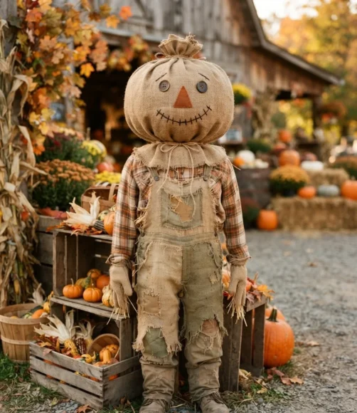 Burlap Sack Pumpkin-Head Scarecrow