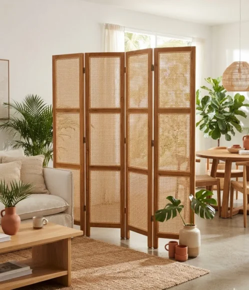 Cane Webbing Folding Screen