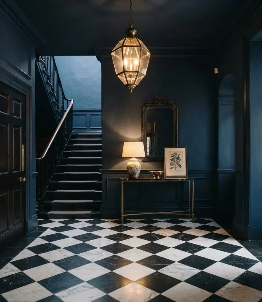 Checkerboard Marble Floor with Dark Walls