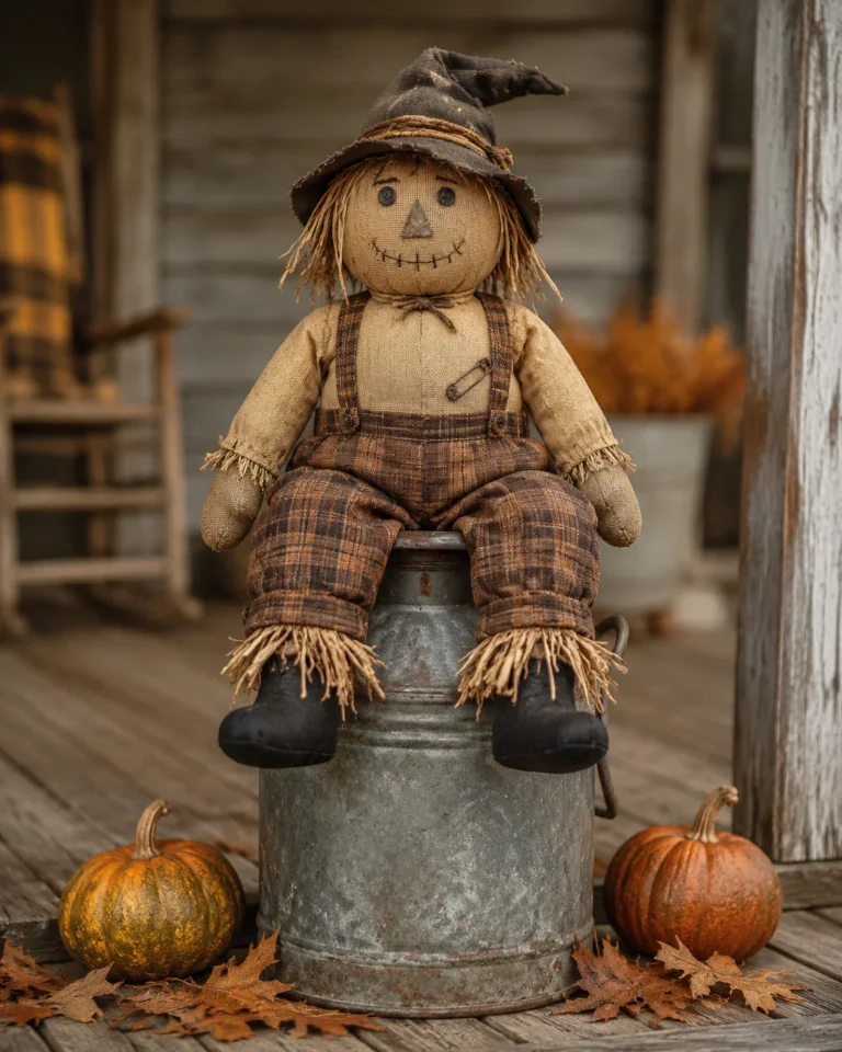 Coffee-Stained Burlap Sitter on a Vintage Milk Can