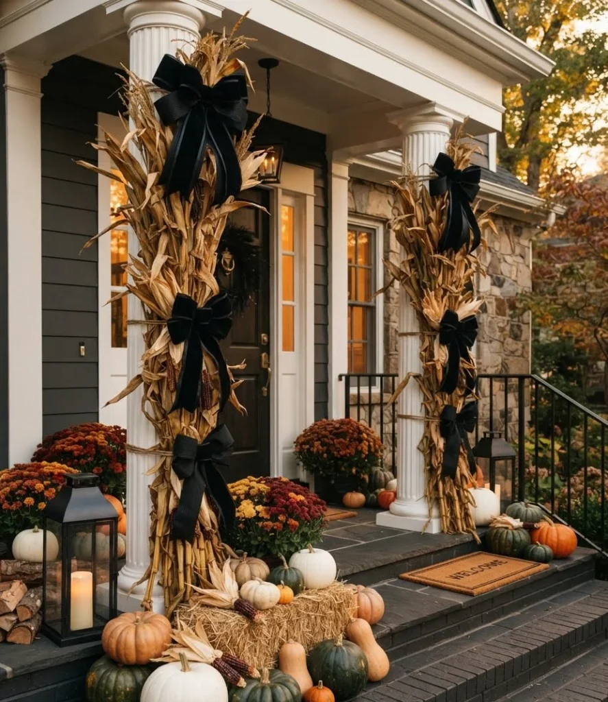 Corn Stalk and Black Ribbon Porch Posts