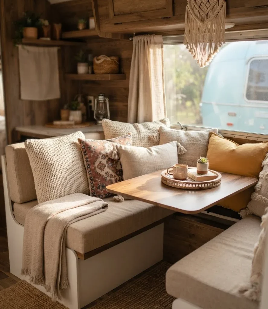 Cozy Throw Pillow Layering on the Dinette