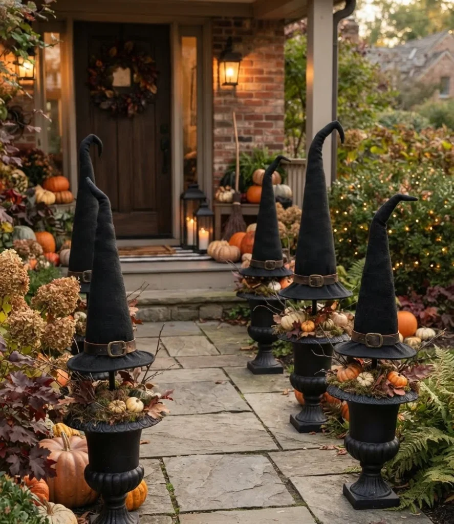 DIY Witch Hat Topiary Cones