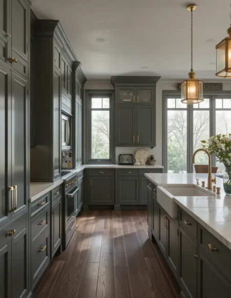 Deep Olive-Sage Cabinets