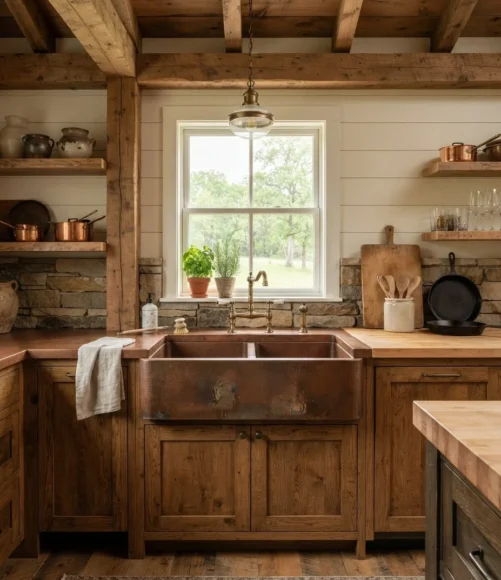 Double Apron-Front Copper Farmhouse Sink