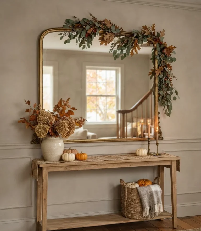 Draped Garland Around a Mirror Frame