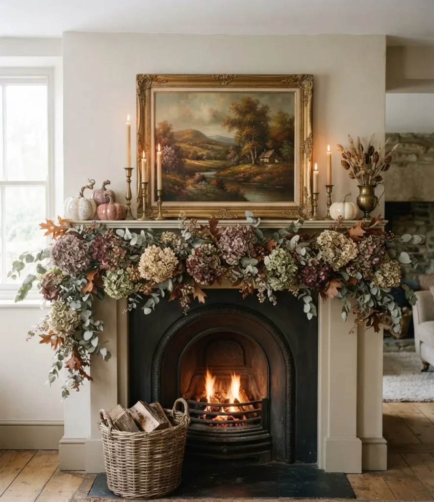 Dried Hydrangea and Eucalyptus Garland