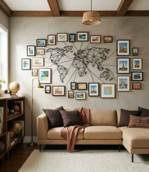 Eclectic Travel Memorabilia Salon Wall