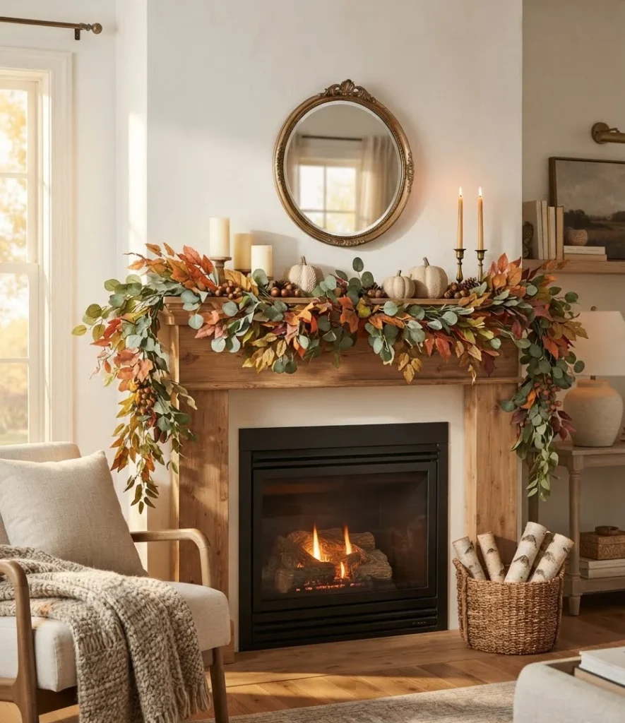 Eucalyptus and Fall Leaf Mantel Garland