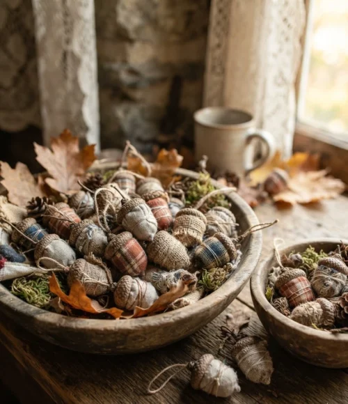 Fabric-Wrapped Acorn Ornaments