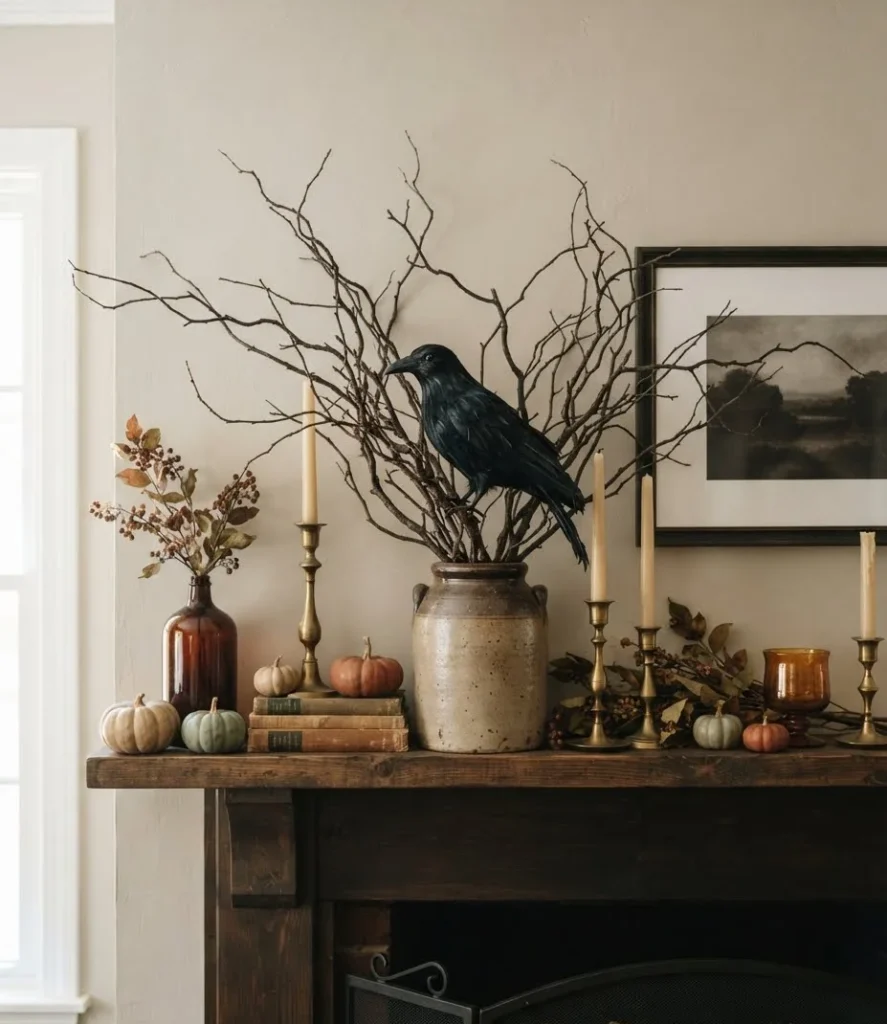 Faux Raven Perched Among Branches