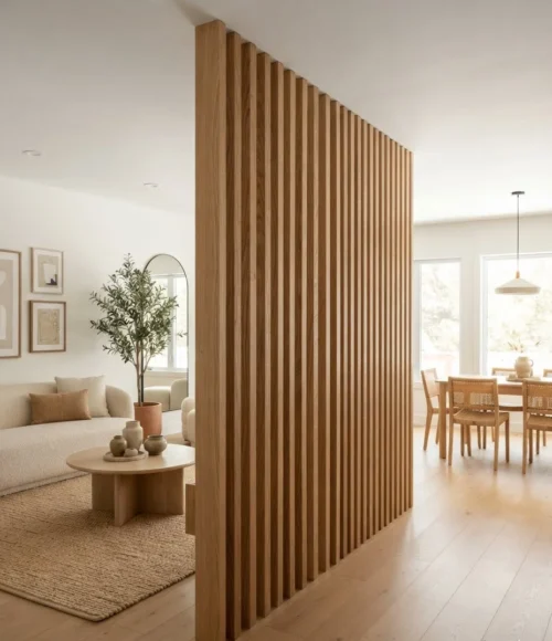 Floor-to-Ceiling White Oak Slat Wall