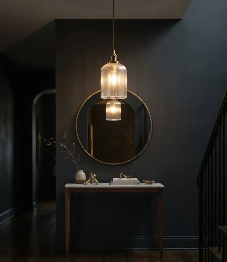 Fluted Glass Pendant Over Console Table
