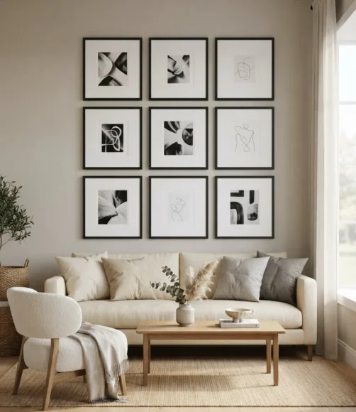 Frame Symmetrical Neutral Grid over the Sofa