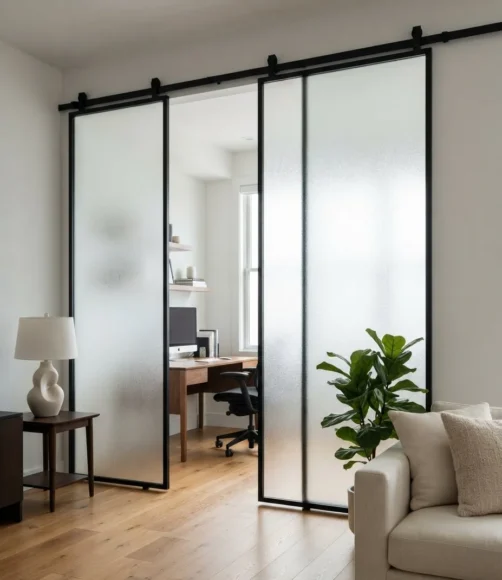 Frosted Glass Sliding Door Partition