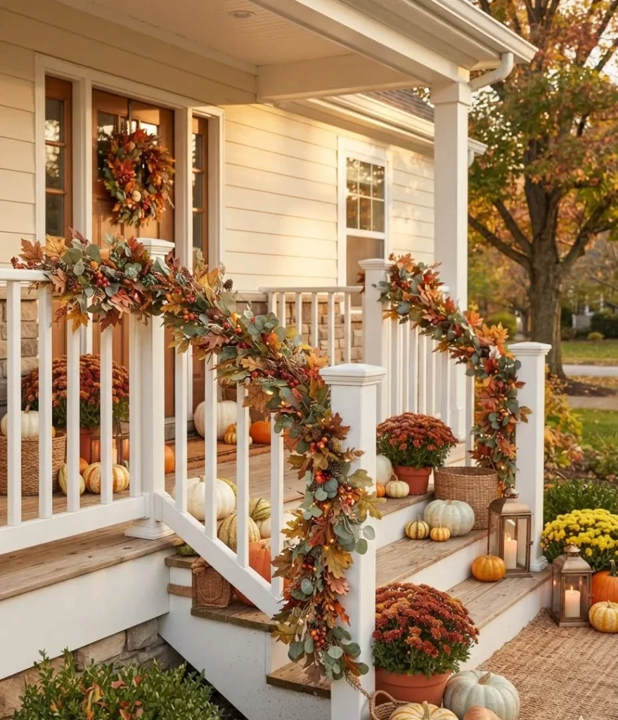 Garland Wrapped Around a Porch Railing