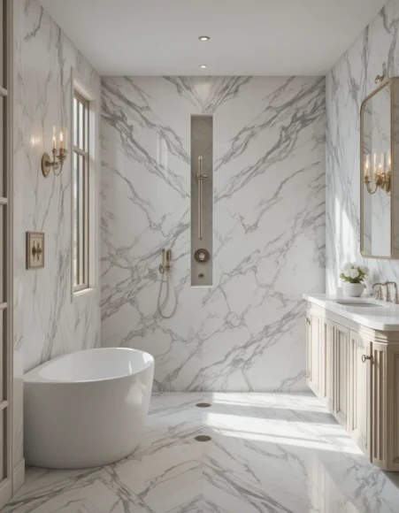 Herringbone Marble Wet Room