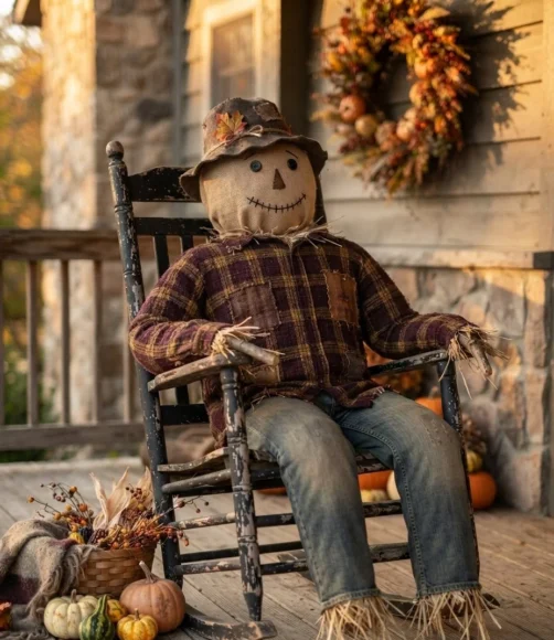 Homespun Plaid Porch Sentinel in a Rocking Chair