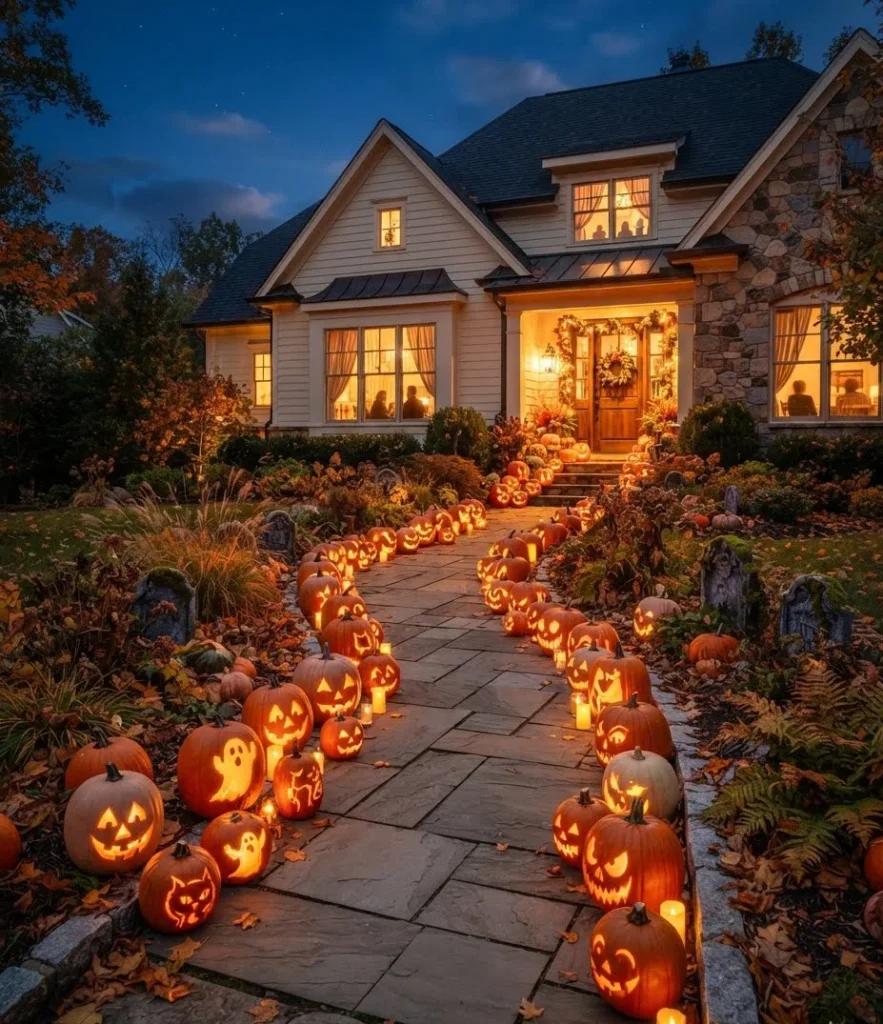 Illuminated Jack-o-Lantern Trail with LED Flicker Candles
