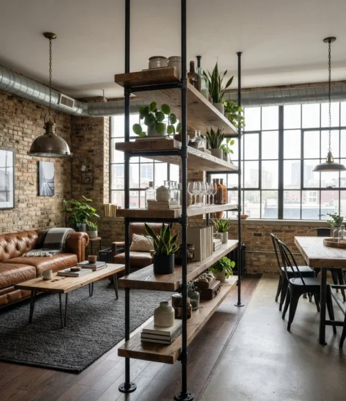 Industrial Pipe and Wood Shelf Divider