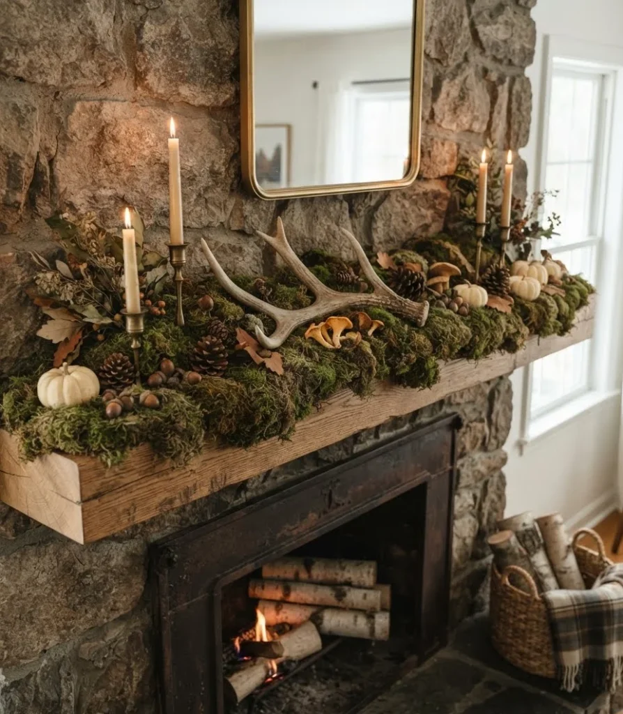Layered Moss and Faux Antler Runner