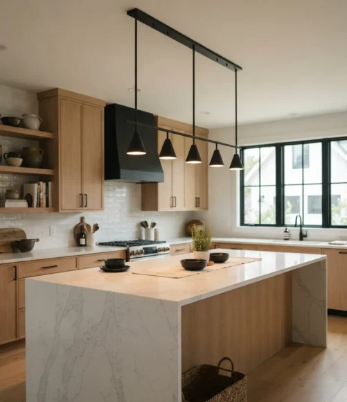Linear Track Multi-Pendant Over a Long Island