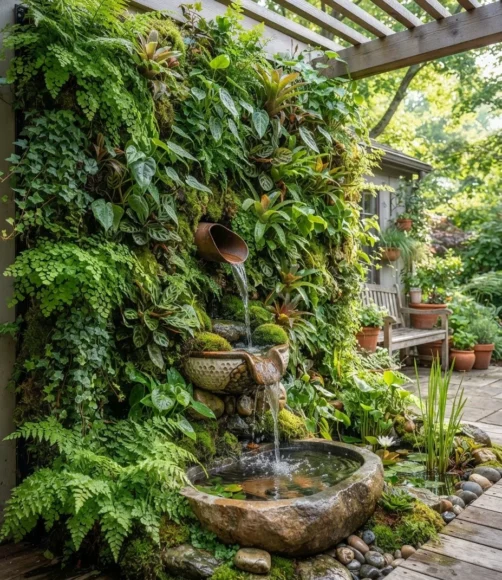 Living Green Wall Integrated Fountain