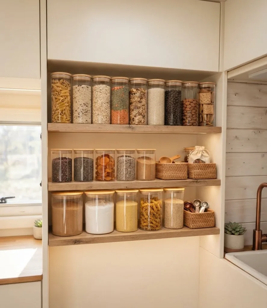 Matching Glass Jar Storage for Dry Goods