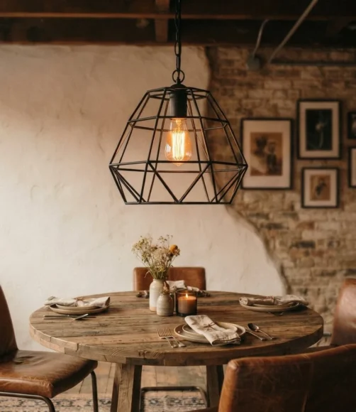 Matte Black Cage Pendant with Edison Bulb