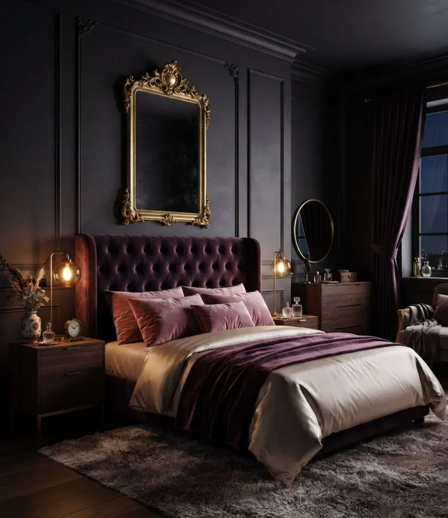 Midnight Plum Velvet Luxury Bedroom