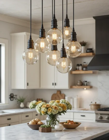 Mixed Height Cluster Pendant Over the Island