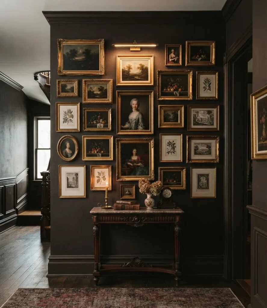 Moody Gallery Wall with Vintage Gold Frames