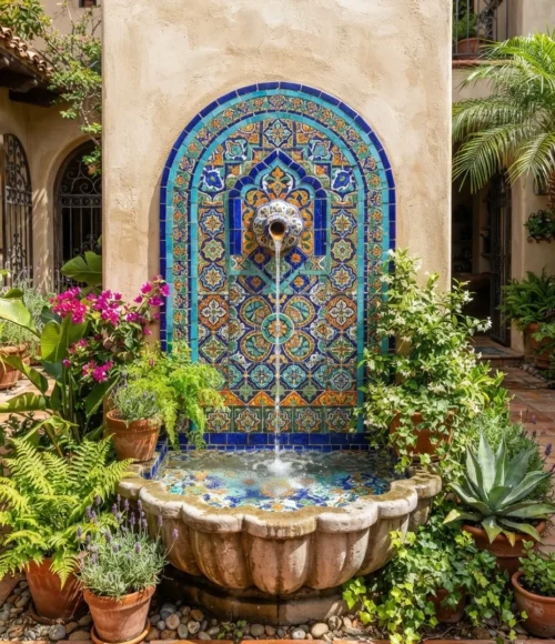 Mosaic Tile Courtyard Fountain