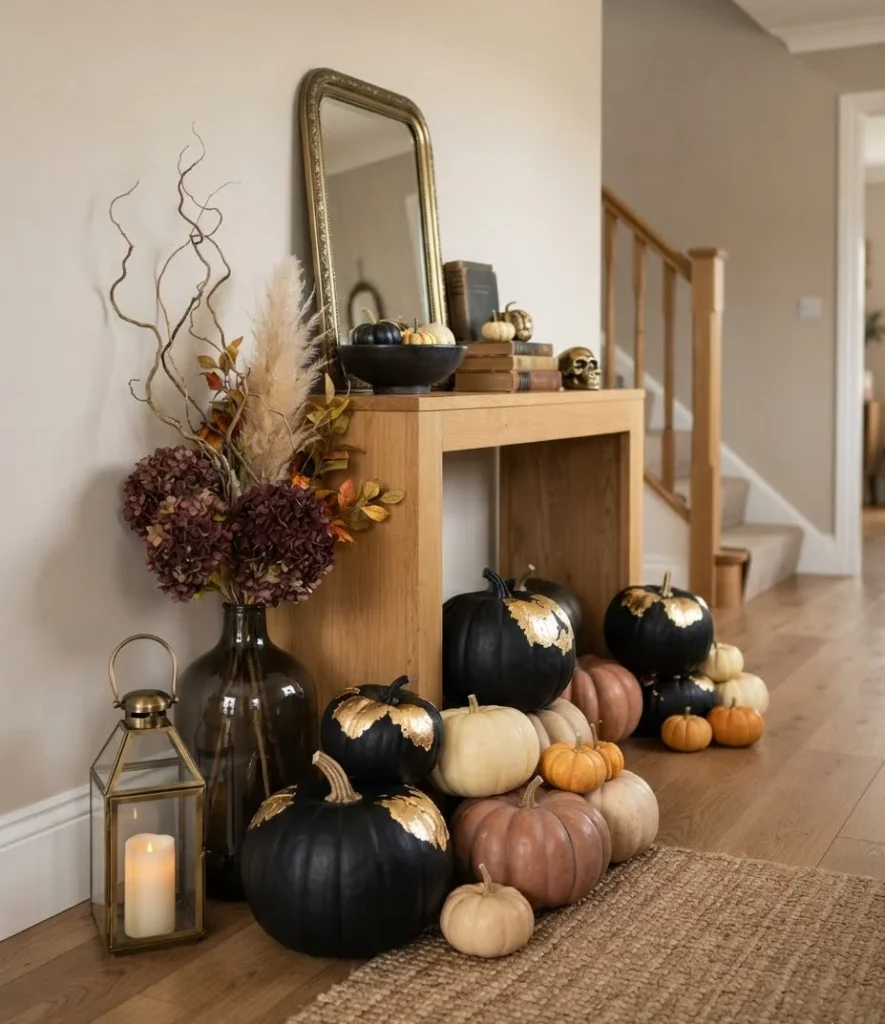 Painted Black Pumpkin Display