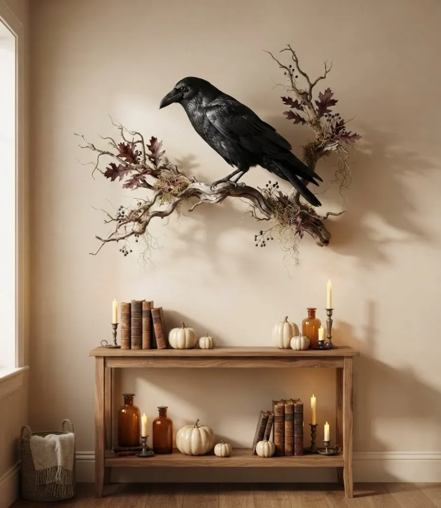 Raven and Dried Branch Wall Arrangement
