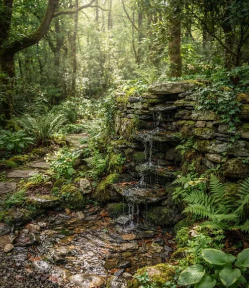Rustic Stacked Stone Trickle Wall