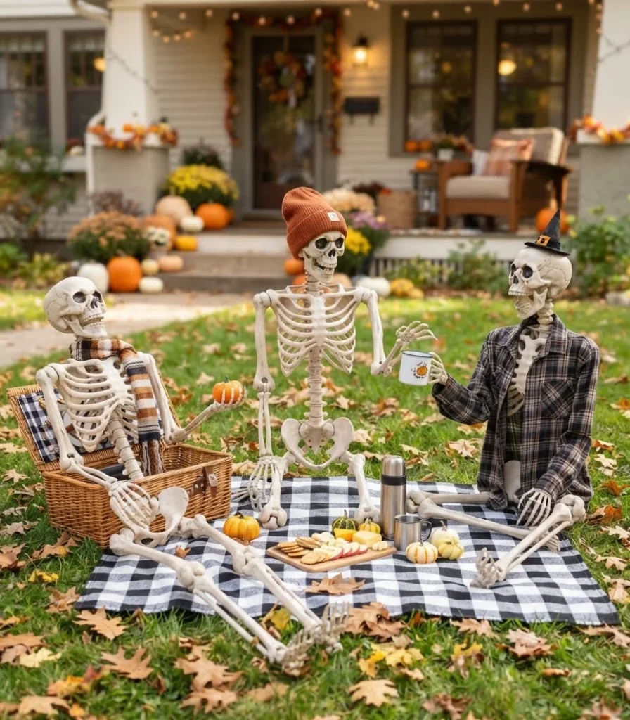 Skeleton Picnic Lawn Scene