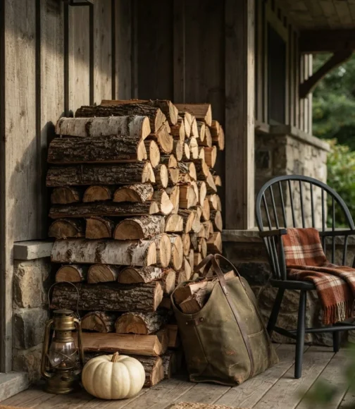 Stacked Firewood Display as a Textural Accent