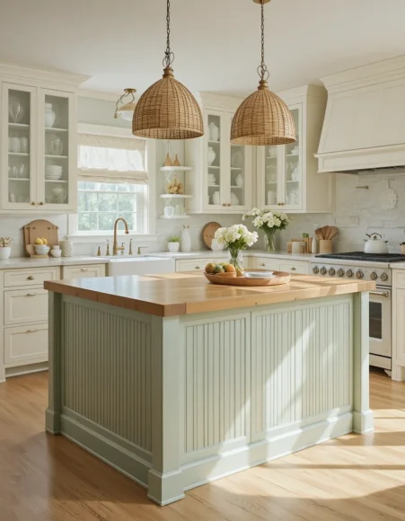 Tongue-and-Groove Sage Green Kitchen Island