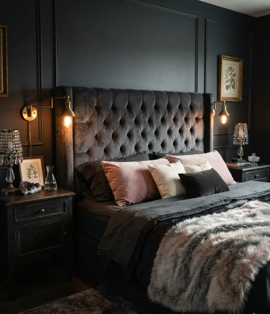 Tufted Charcoal Velvet Headboard