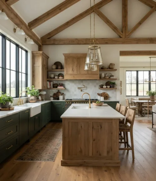 Two-Tone Green and Natural Timber Cabinets