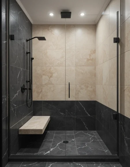 Two-Tone Tile Curbless Shower
