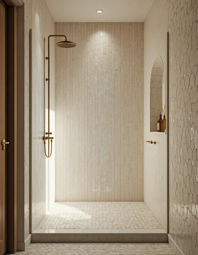 Vertical Stacked Zellige Tile Walk-In