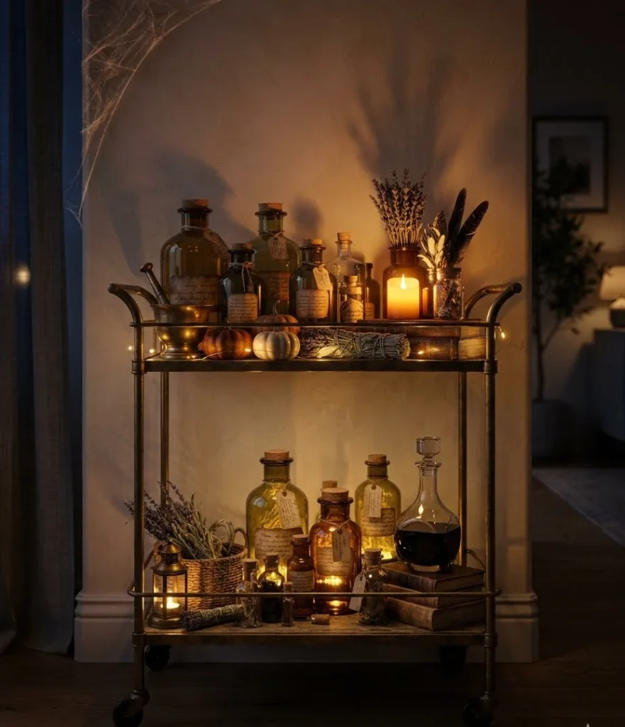 Vintage Apothecary Bottle Bar Cart