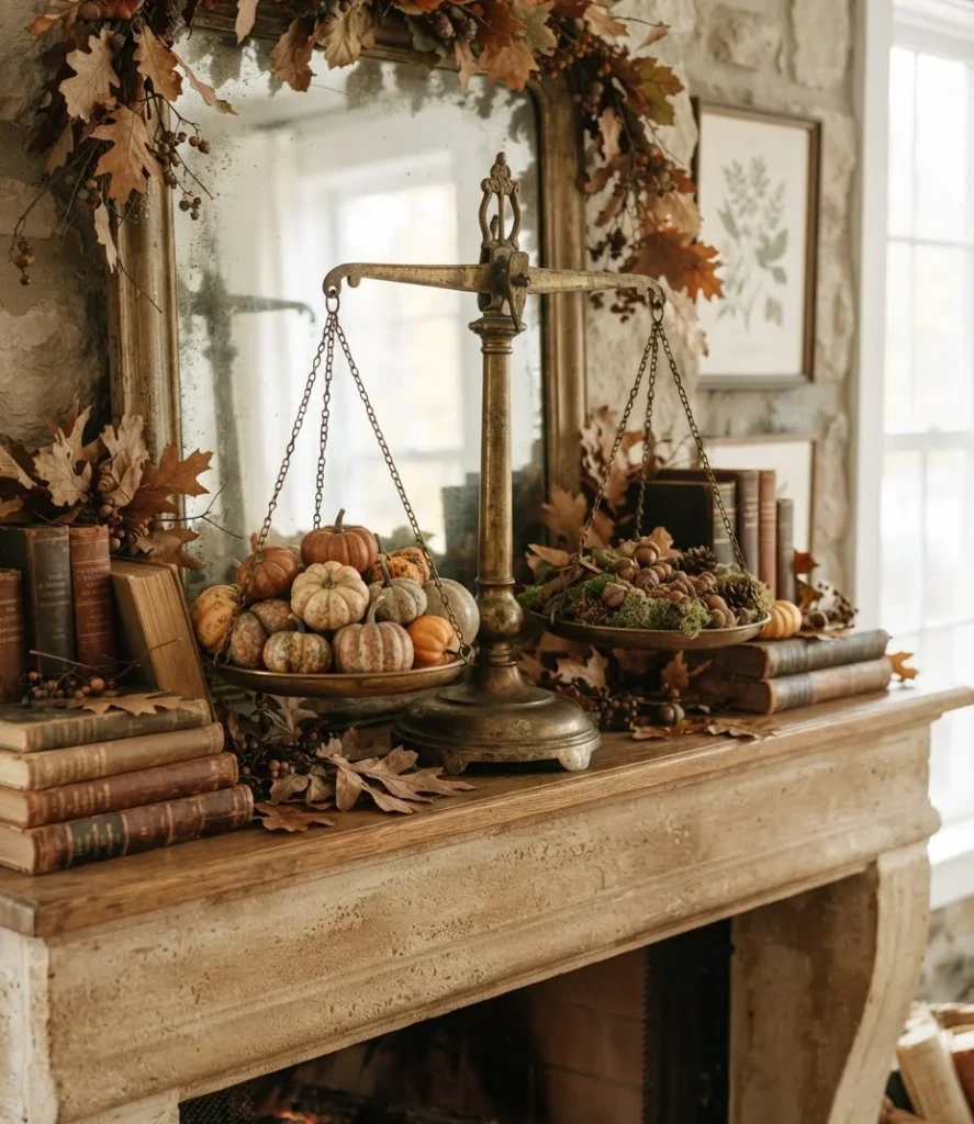 Vintage Brass Scale with Mini Pumpkins
