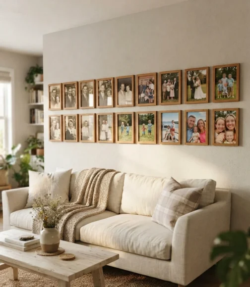 Warm Oak Frame Family Timeline Wall