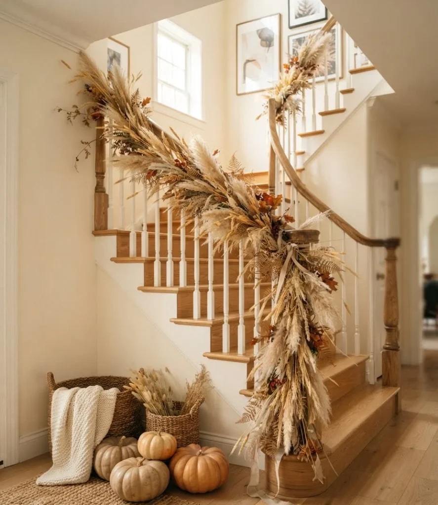 Wheat and Pampas Grass Staircase Garland
